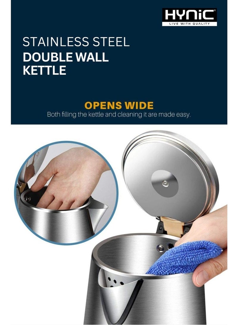 Hynic 1.8L Double Wall Electric Kettle – 1500W Fast Boil, 304 Food-Grade Stainless Steel & Cool-Touch Safety Design - Image 3